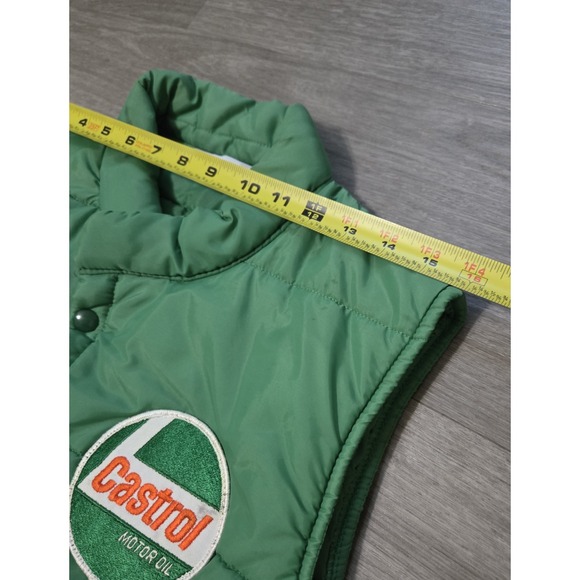 Vintage Castrol Puffer Vest XL Green Snap Upstream USA 70s/80s - Picture 11 of 12